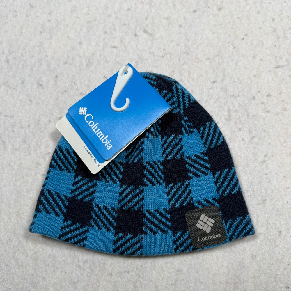 Columbia Toddler Blue Navy Plaid Knit Beanie Hat OS NWT